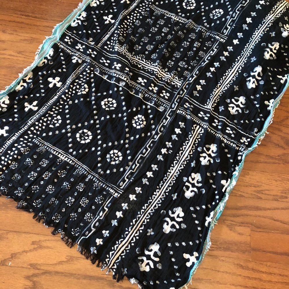 Boho Moroccan Black Blue Print Scarf Shawl Wrap Accessory